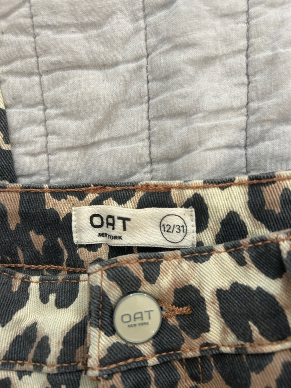 OAT Leopard Print Straight Jeans - Brown/Black size 12 length 28 - Picture 3 of 5